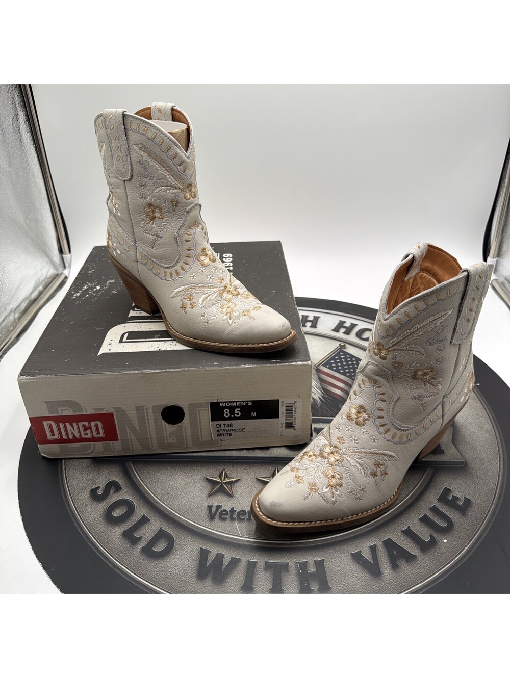 Dingo Women's Primrose DI748 Primrose White Leather Western Boots Size 8.5 M